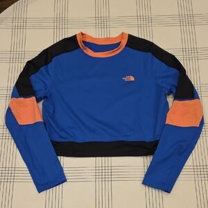 The North Face Blue and Coral Long Sleeve Cropped Tee